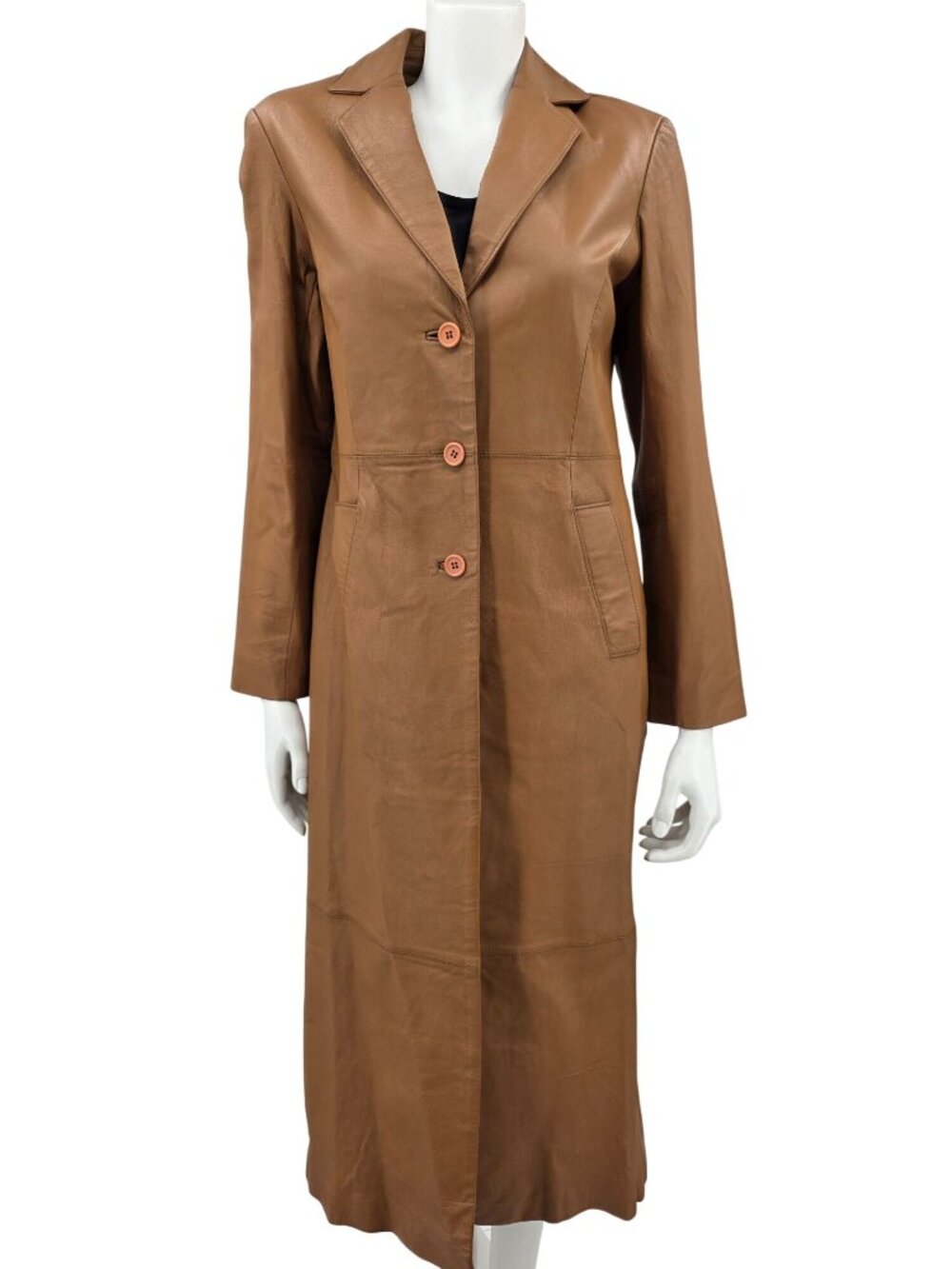 Newport News Womens Genuine Leather Longline Trench Coat Brown Size Small